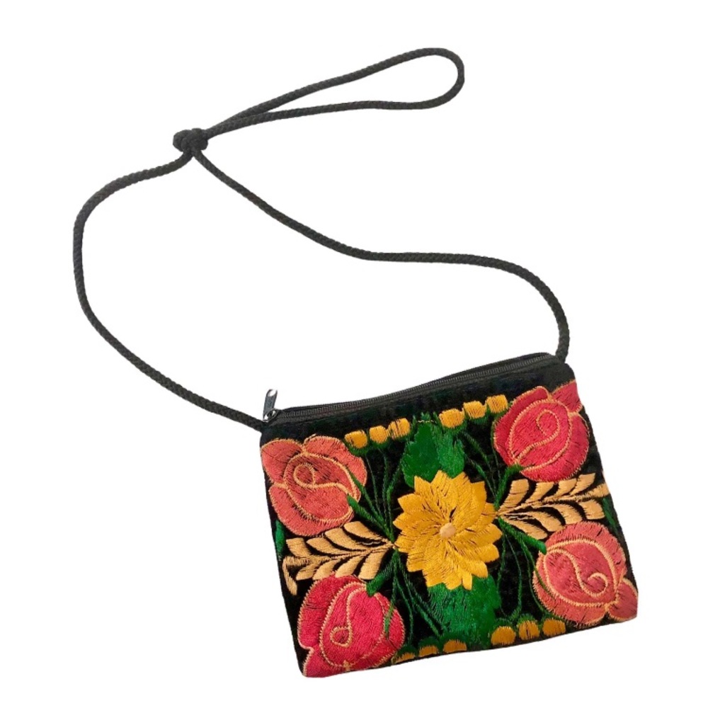 Vintage embroidered floral wristlet with zip closure